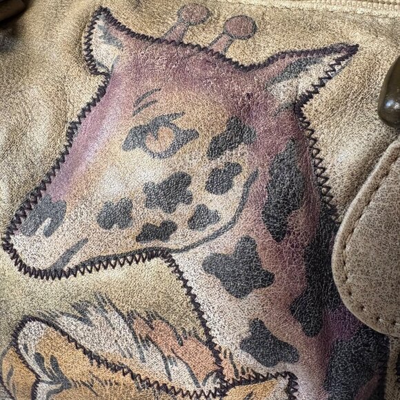 Vintage Hand-Painted Leather Satchel Safari Animals Emily Ann of Boca Raton - Picture 2 of 10